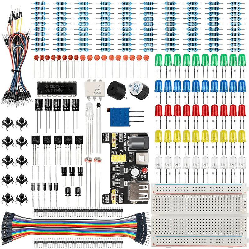 Smraza Basic Starter Kit with Breadboard, Power Supply, Jumper Wires, Resistors, LED, Compatible with Arduino R3, Mega2560, Nano, Raspberry Pi