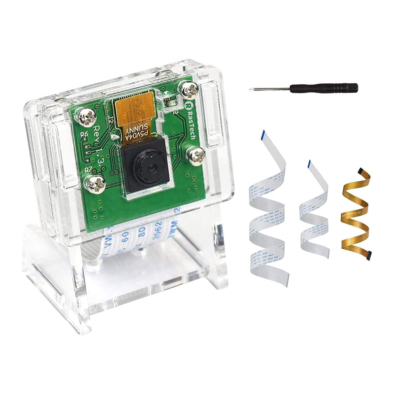 RasTech for Raspberry Pi Camera Module 5MP 1080p OV5647 Webcam Video Camera Module Set with 1 Clear Stand and 3 Ribbon Cable for Raspberry Pi 5/Pi 4/3B/3B+/Zero W/2W and Other A/B Series