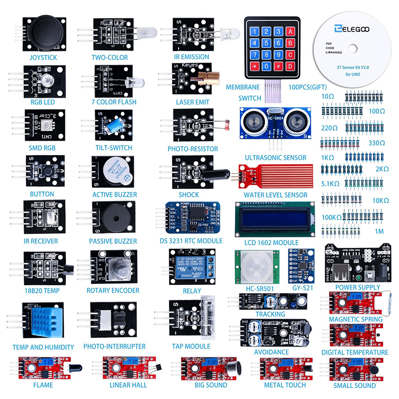 ELEGOO Upgraded 37 in 1 Sensor Modules Kit with Tutorial Compatible with R3 MEGA 2560 Nano