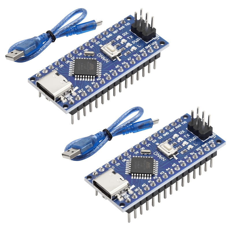 2Pcs Nano V3.0 Board ATmega328P/CH340G Chip Microcontroller Kit Compatible with Arduino IDE/PWM/SPI 5V 16M(USB C Port with 2Pcs USB Cable)