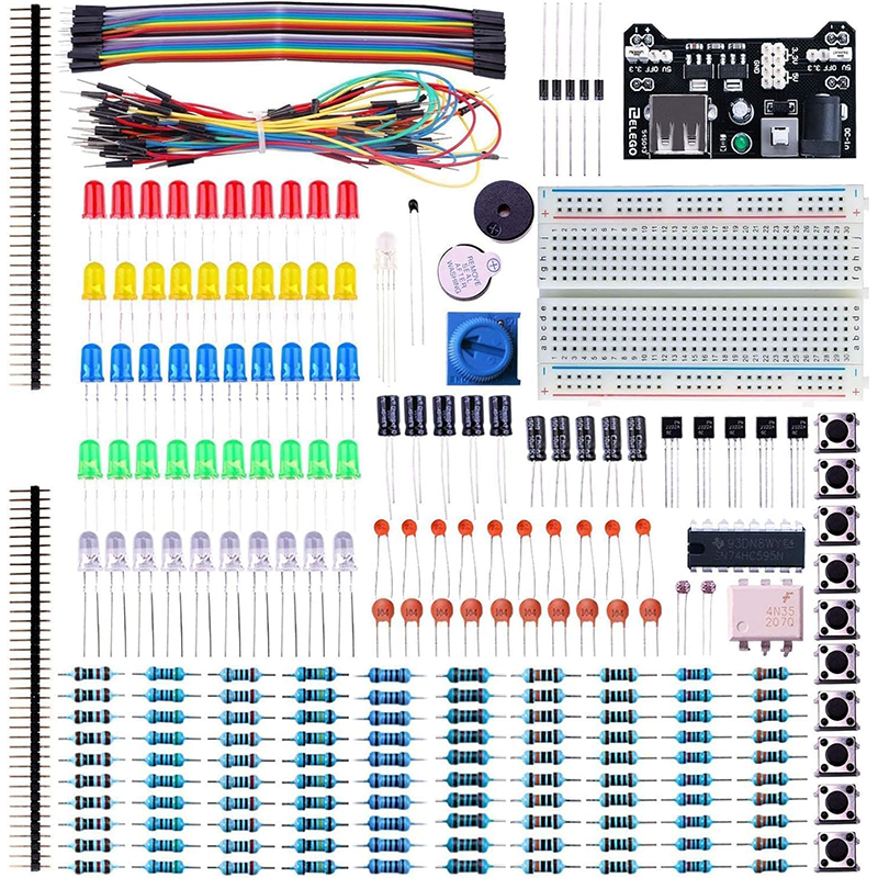 ELEGOO Electronic Fun Kit Bundle with Breadboard Cable Resistor, Capacitor, LED, Potentiometer total 235 Items for Arduino