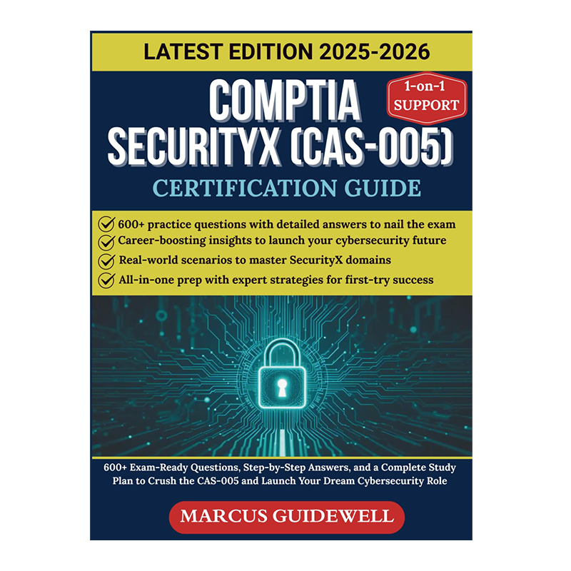 COMPTIA SECURITYX (CAS-005) CERTIFICATION GUIDE 2025-2026: 600+ Exam-Ready Questions, Step-by-Step Answers, and a Complete Study Plan to Crush the CAS-005 and Launch Your Dream Cybersecurity Role by MARCUS GUIDEWELL (Author)