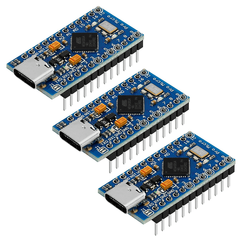 3 Pack Pro Micro Board Module at mega 32U4 5V 16MHz USB Programming Development Board Micro-Controller Compatible with Ar duino IDE (with Pin Header)