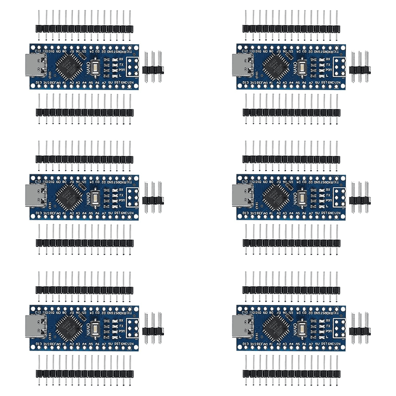 6-Pack Nano 3.0 ATmega328P Controller Boards with Type-C USB and CH340, Compatible with Arduino Nano and CH340 USB Driver
