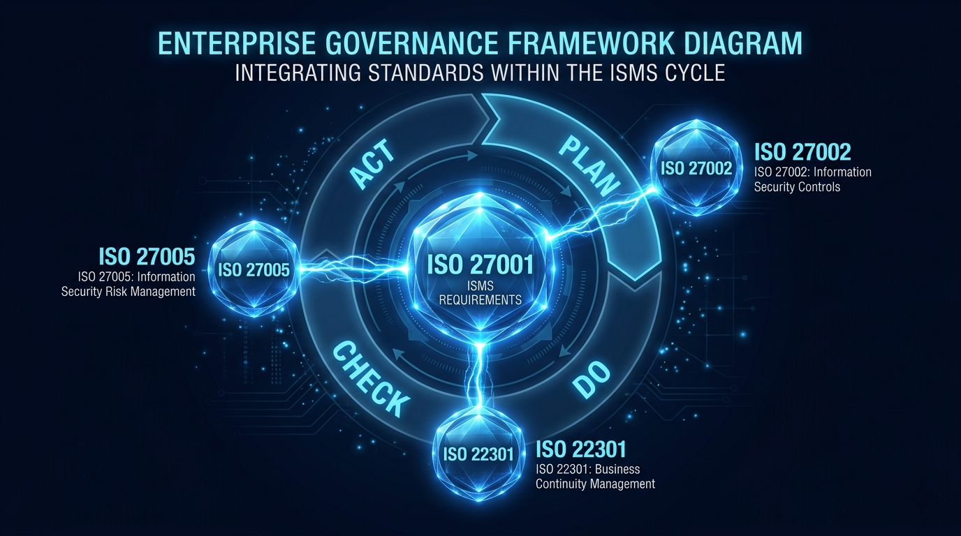 ISO 27001, 27002, 27005, and 22301 — The Four Standards That Protect Organizational Information Assets