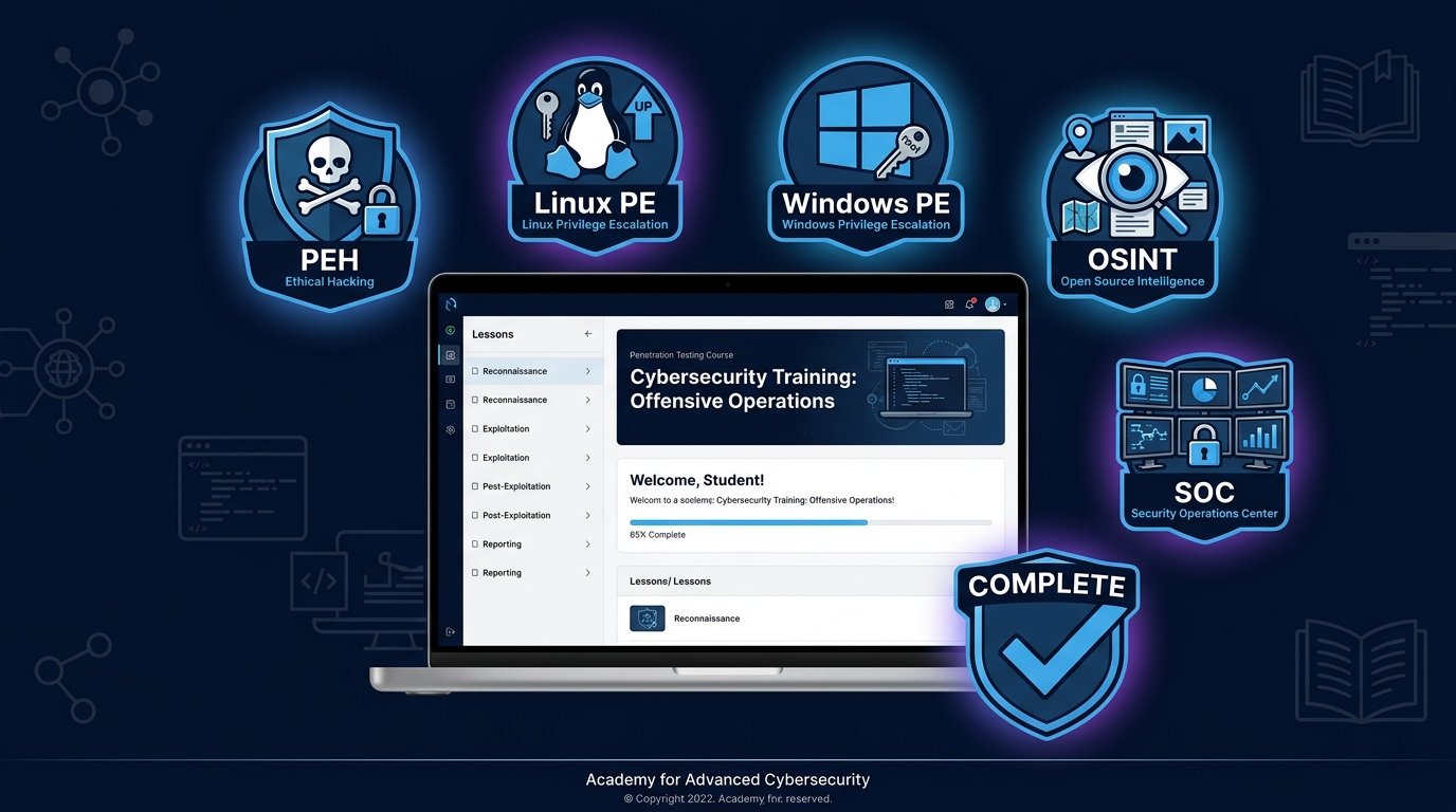 Practical Ethical Hacking, Linux/Windows Privilege Escalation, OSINT, SOC, and Malware Analysis Courses
