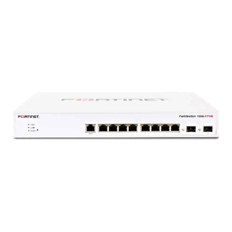 FORTINET FortiSwitch 108E-FPOE Ethernet Switch - 8 Ports - Manageable - 2 Layer Supported - Modular - 2 SFP Slots - Twisted Pair, Optical Fiber - 1U High - Desktop, Rack-mountable, Standalone