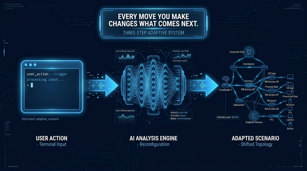 User Action → AI Analysis Engine → Adapted Scenario: Every Move You Make Changes What Comes Next