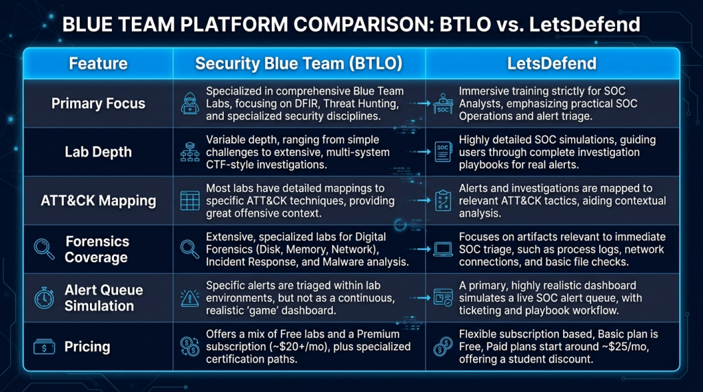 Deep Lab Scenarios (BTLO) vs Alert Queue Simulation (LetsDefend) — Two Platforms, One Complete SOC Skill Set