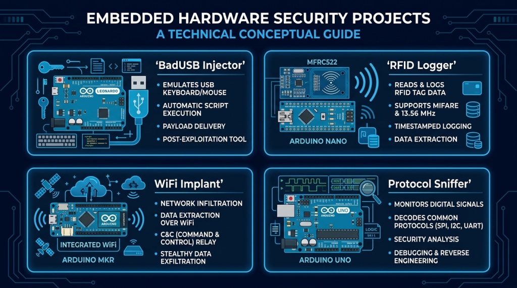 BadUSB Injector, RFID Logger, WiFi Implant, and Protocol Sniffer — Built With Under $50 of Hardware
