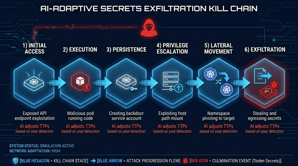 Initial Access → Execution → Persistence → Privilege Escalation → Lateral Movement → Exfiltration: AI Adjusts at Every Stage