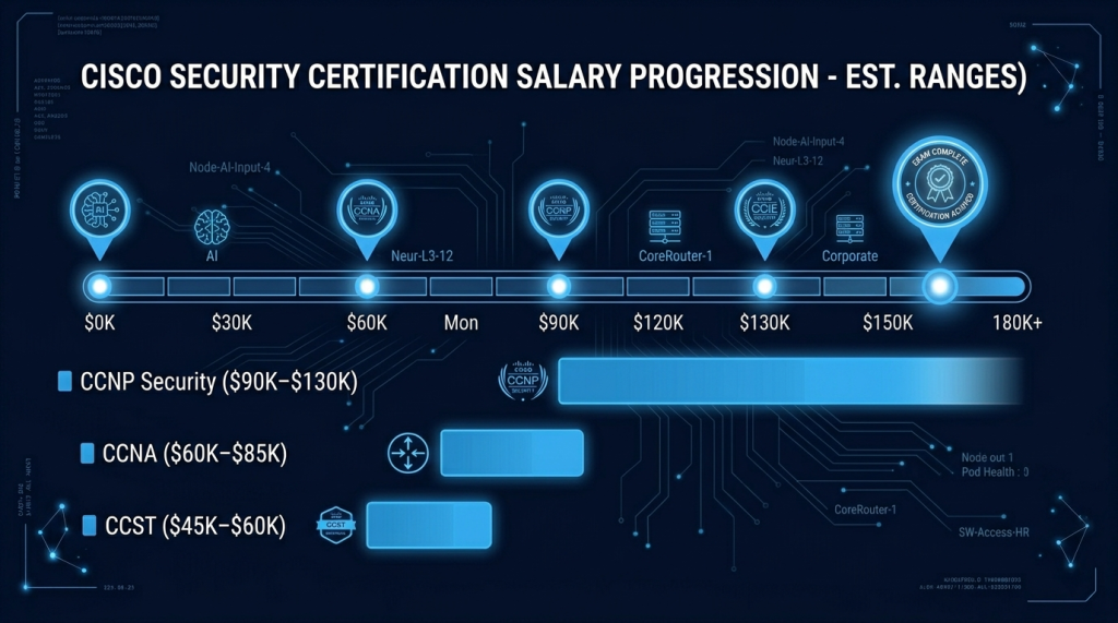 Average US Salaries by Cisco Certification Level — CCST Through CCIE Security