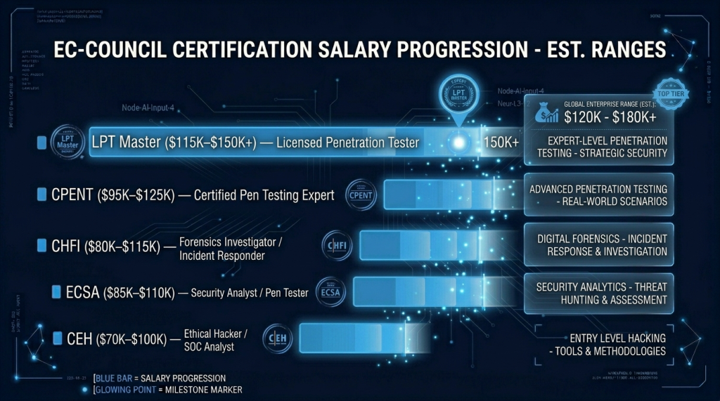 Average US Salaries by EC-Council Certification — CEH Through LPT Master