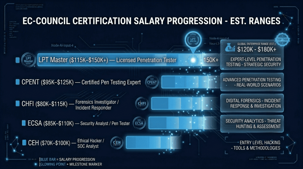 Average US Salaries by EC-Council Certification — CEH Through LPT Master