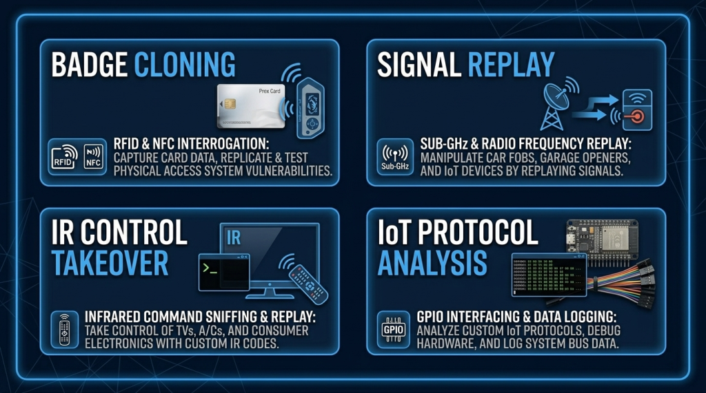 Badge Cloning, Signal Replay, IR Takeover, and IoT Protocol Analysis — Four Use Cases