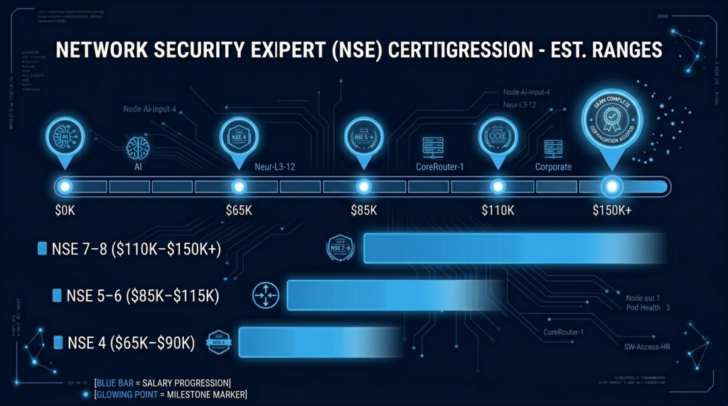 Average US Salaries by Fortinet NSE Level — NSE 4 Through NSE 7–8
