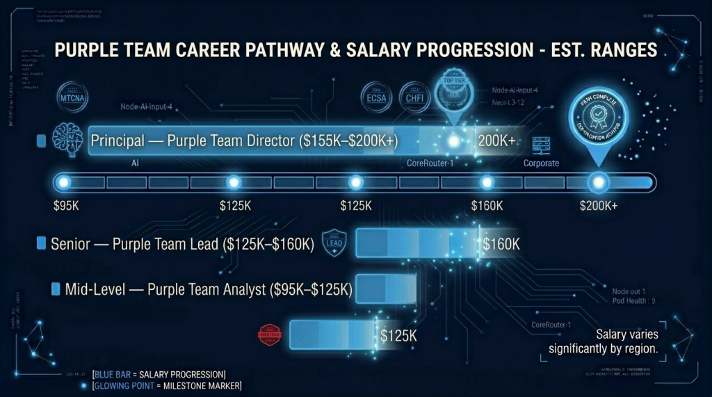 Average US Salaries by Purple Team Career Level — Mid-Level Through Principal
