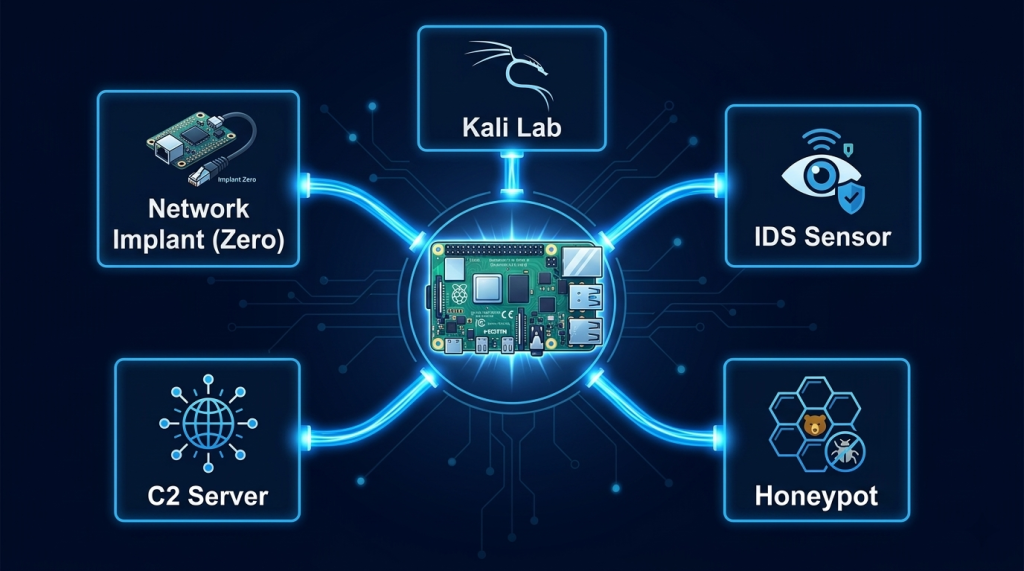 Five Roles: Kali Lab, IDS Sensor, Honeypot, C2 Server, and Covert Network Implant