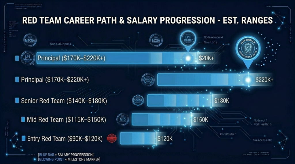 Average US Salaries by Red Team Experience Level — Entry Through Principal