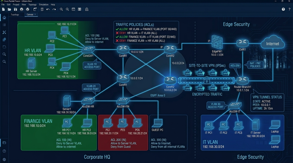 VLANs, ACLs, Site-to-Site VPN, and Port Security — Network Security Configurations in a Safe Environment